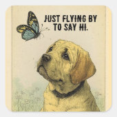 Hondje En Vlinder Vierkante Sticker (Voorkant)