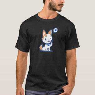 Hondje gebruikt telefoon en houdt van zijn mobiel t-shirt