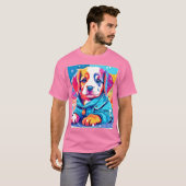 Hondje in Blauwe Jas Ontwerp T-shirt (Voorkant volledig)