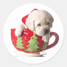 HONDJE IN EEN Beker KERSTSTICKERS Ronde Sticker