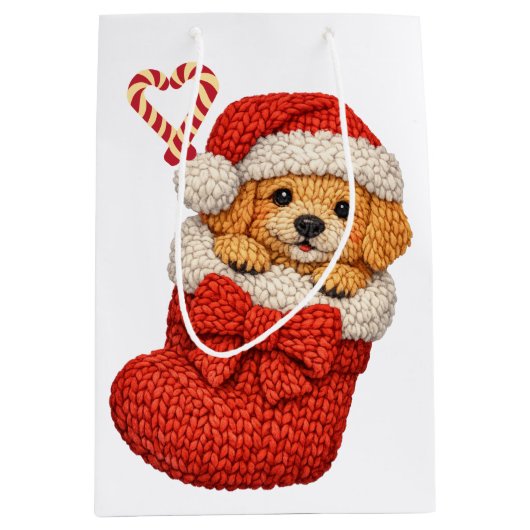 Hondje in Kerstsok  Medium Cadeauzakje (Voorkant)