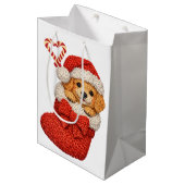 Hondje in Kerstsok  Medium Cadeauzakje (Voorkant Gekanteld)