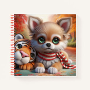 Hondje in sjaal met knuffel Tijger, door Natasha U Notitieboek