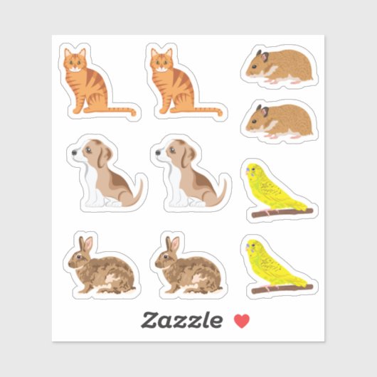 Hondje Kat Hamster Vogel Konijn Knuffeldieren Sticker (Vel)