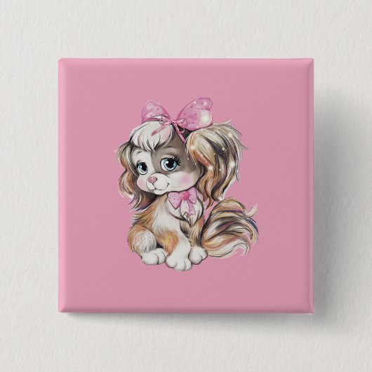 Hondje Knop Vierkante Button 5,1 Cm (Voorkant)