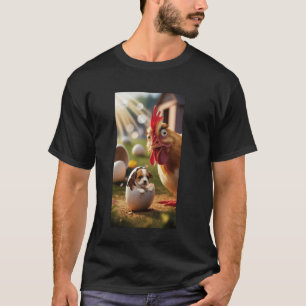 Hondje komt uit het ei naast verraste kip S T-shirt