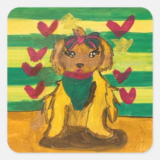 Hondje "Kunst door Kinderen" Vierkante Sticker (Voorkant)