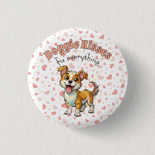 Hondje Kus Knop Ronde Button 3,2 Cm (Voorkant)