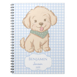 Hondje Maltezer yorkie blauwe gingham gepersonalis Notitieboek
