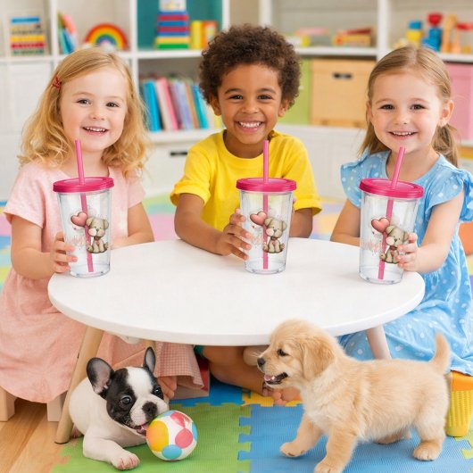 Hondje met hartballonnen acryl drinkbeker