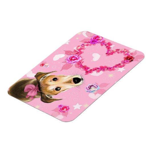 Hondje Met Roze Lint - Liefde Magneet (Linkerzijde)