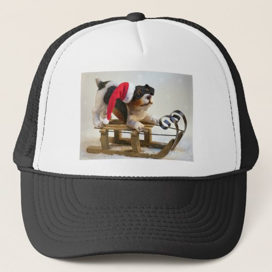 Hondje op een slee trucker pet (Voorkant)