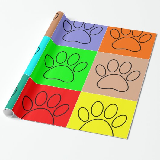 Hondje Pootjes In Vierkanten Cadeaupapier (Uitgerold)