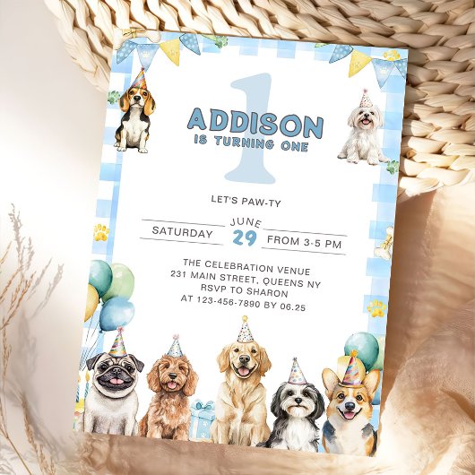 Hondje roept alle feestbeesten 1e verjaardag kaart