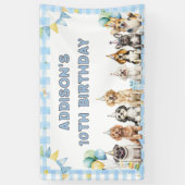 Hondje roept alle feestbeesten verjaardag  spandoek (Verticaal)