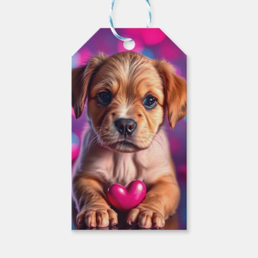 Hondje Roze Hartjes Cadeaulabel (Voorkant)