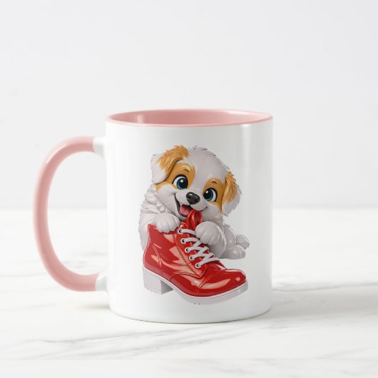 Hondje Schattig Glanzend Honden Rode Laars Mok (Links)