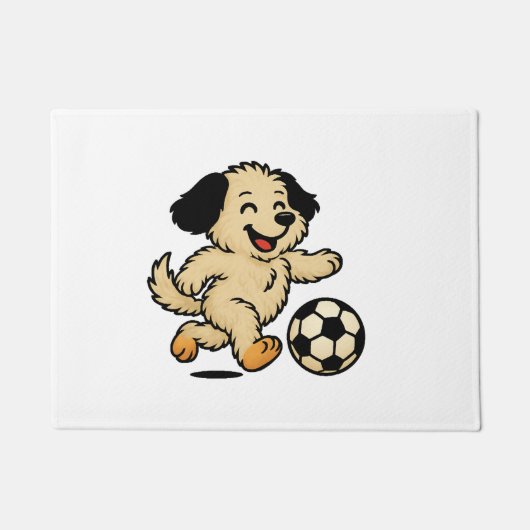 Hondje speelt voetbal deurmat (Voorkant)