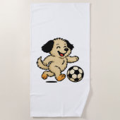Hondje speelt voetbal strandlaken (Voorkant)