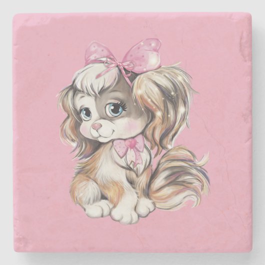 Hondje Stone Coaster Stenen Onderzetter (Voorkant)