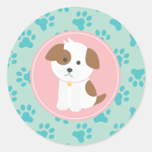 Hondje verjaardagsfeest sticker mint en roze