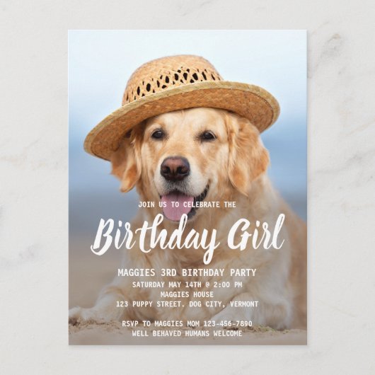 Hondje verjaardagsfeestje Persoonlijke foto van hu Uitnodiging Briefkaart (Voorkant)