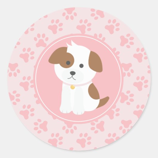 Hondje verjaardagsfeestje sticker mint en roze (Voorkant)