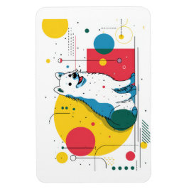 Hondje zit in een kleurrijke kunst ruimte magneet
