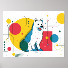 Hondje zit in kleurrijke kunst ruimte poster