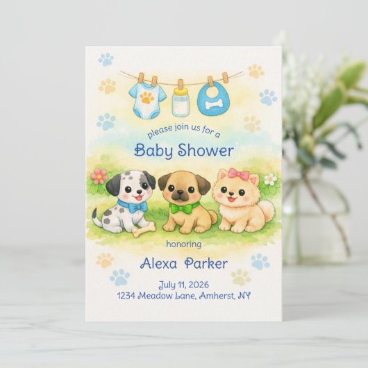 Hondjes Baby Shower Uitnodiging (Staand voorkant)