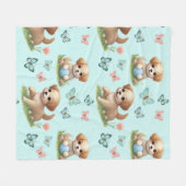 Hondjes en Vlinders op Blauw Fleece Deken (Voorkant (Horizontaal))