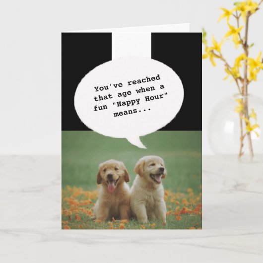 Hondjes Happy Hour Ouder Worden Grappige Verjaarda Kaart (Gele Bloem)