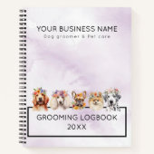 Hondjes met bloemenkrans, waterverf paars notitieboek (Voorkant)