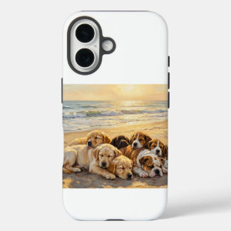 Hondjes op de strand telefoon beschermer iPhone 16 hoesje