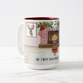 Hond's eerste kerst aanpassen tweekleurige koffiemok (Voorkant links)