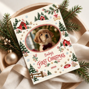 Hond's eerste kerstfoto feestdagenkaart