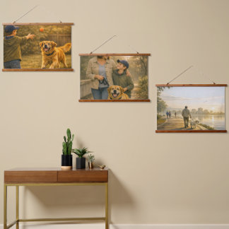 Hondsdag Houten Muur Triple Tapijt Set Hangend Wandkleed