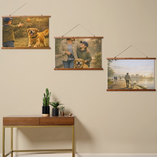 Hondsdag Houten Muur Triple Tapijt Set Hangend Wandkleed (Asymmetrisch)