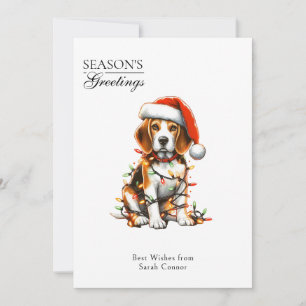 Hondsdolle Beagle in Kerstverlichting Feestdagenkaart