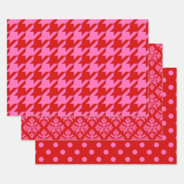 Hondsdraprint, Damast, Stip DIY Kleuren Rood Roze Inpakpapier Vel