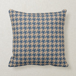 Hondsdraughtpatroon denimblauw en taupe kussen
