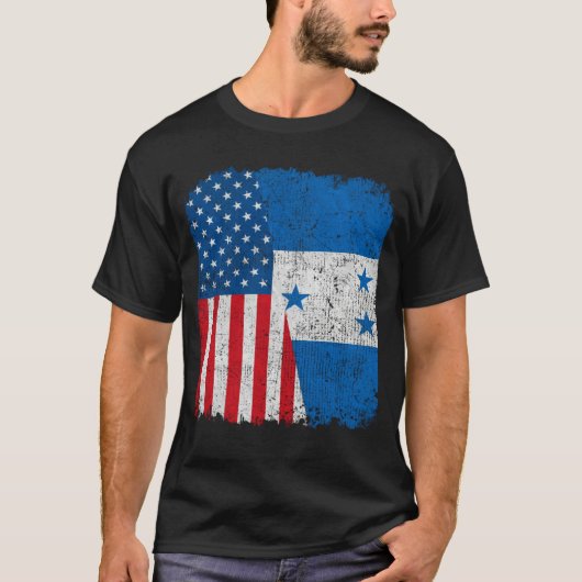 Honduran American Flag Half USA Honduras Root Prou T-shirt (Voorkant)