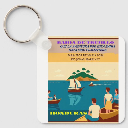 Honduras BAHIA DE TRUJILLO Retro poster Sleutelhanger (Voorkant)