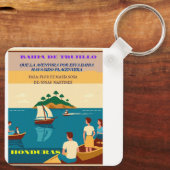 Honduras BAHIA DE TRUJILLO Retro poster Sleutelhanger (Achterkant)