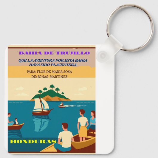  Honduras BAHIA DE TRUJILLO Retro poster Sleutelhanger (Achterkant)