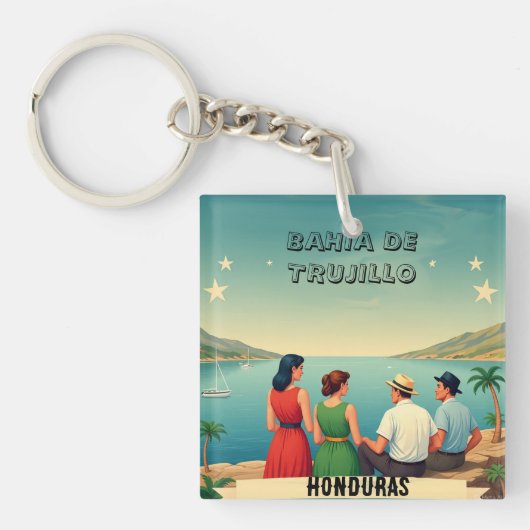  Honduras BAHIA DE TRUJILLO Retro poster Sleutelhanger (Voorkant)