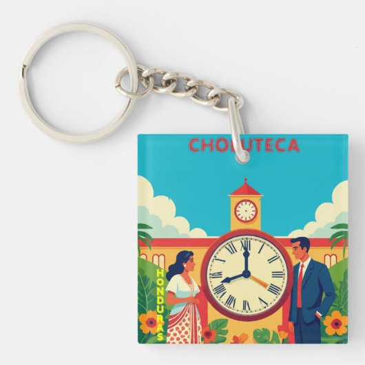 Honduras CHOLUTECA RELOJ Retro poster Sleutelhanger (Voorkant)