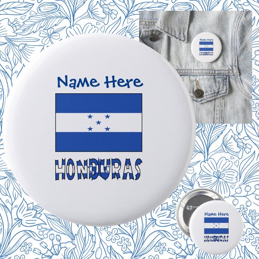 Honduras en Hondurese vlag Blauwe Personalisatie Ronde Button 5,7 Cm