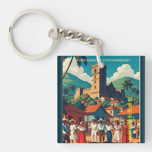  Honduras Fortaleza de Santabarbara Retro poster Sleutelhanger (Voorkant)