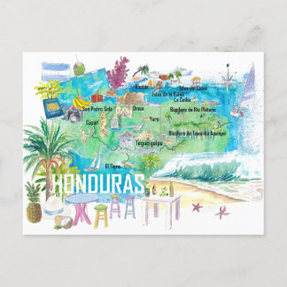 Honduras geïllustreerde reiskaart met wegen briefkaart